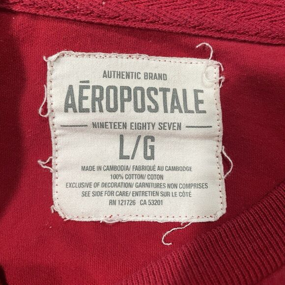 Y2k Mens Embroided Stitch Aeropostale Mailbu Graphic Red Shirt Size Large - Picture 2 of 7